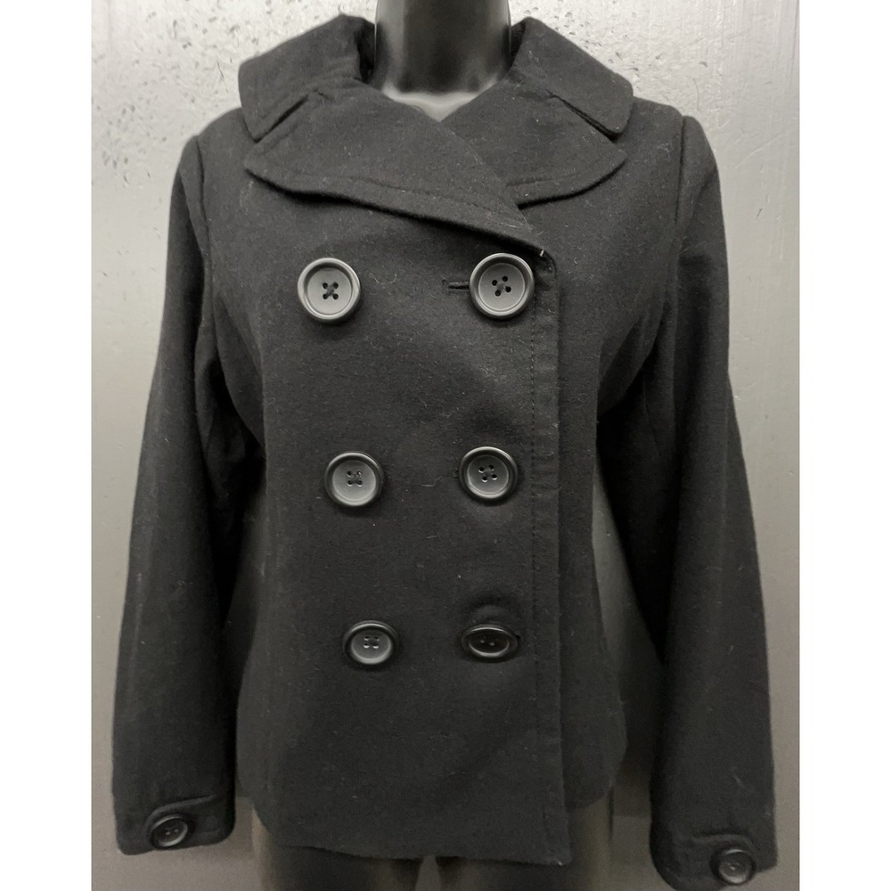 Banana Republic Jacket Women M Black Wool Blend Dbl Breasted Preppy Quiet Luxury